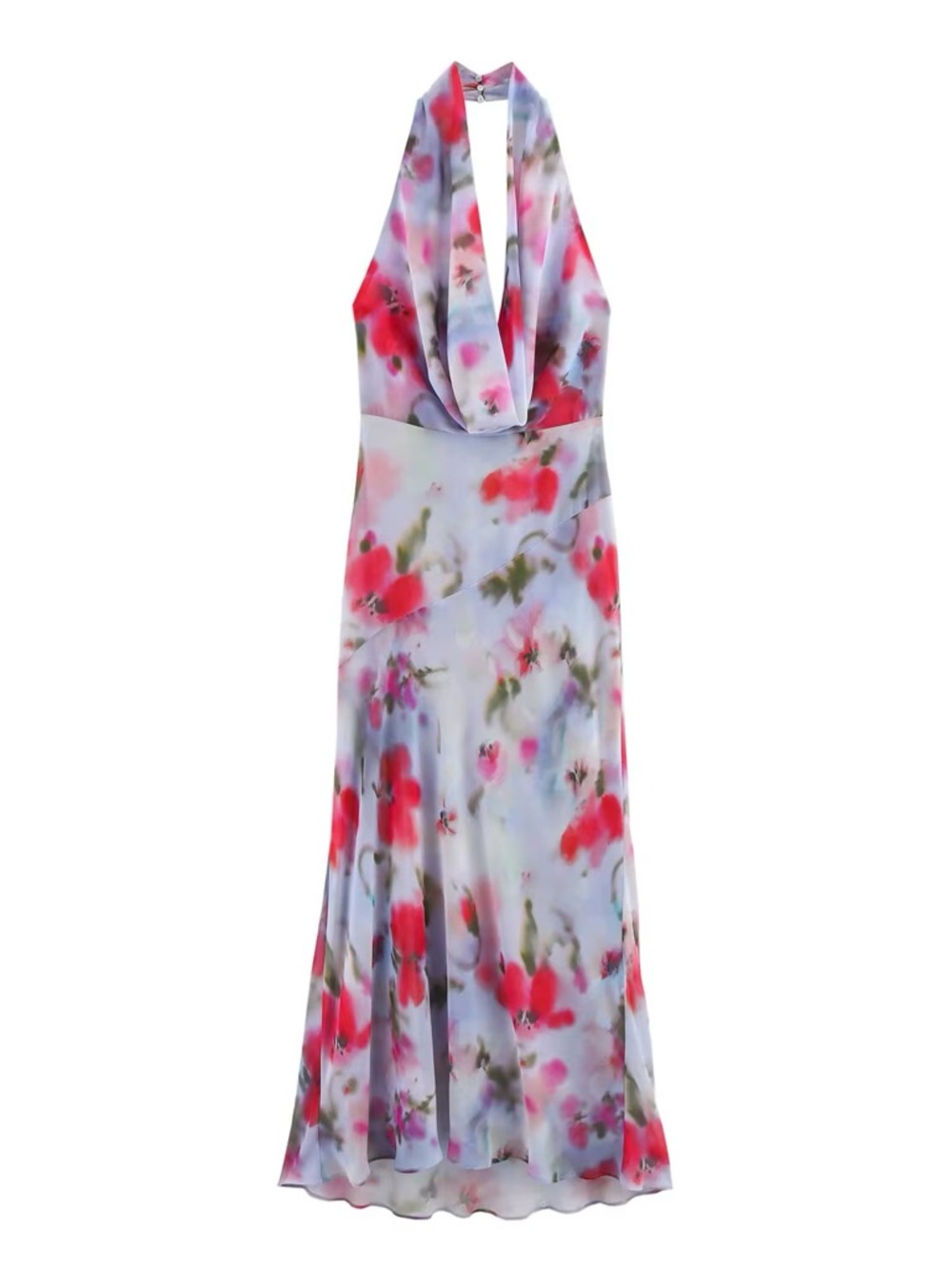 Zara | Light Blue Floral Halter Maxi Dress | Sz L | NWT